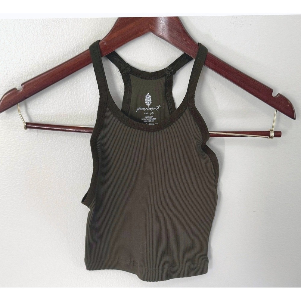 Free People FP Movement Happiness Runs Crop Tank Green Ribbed Seamless XS/S